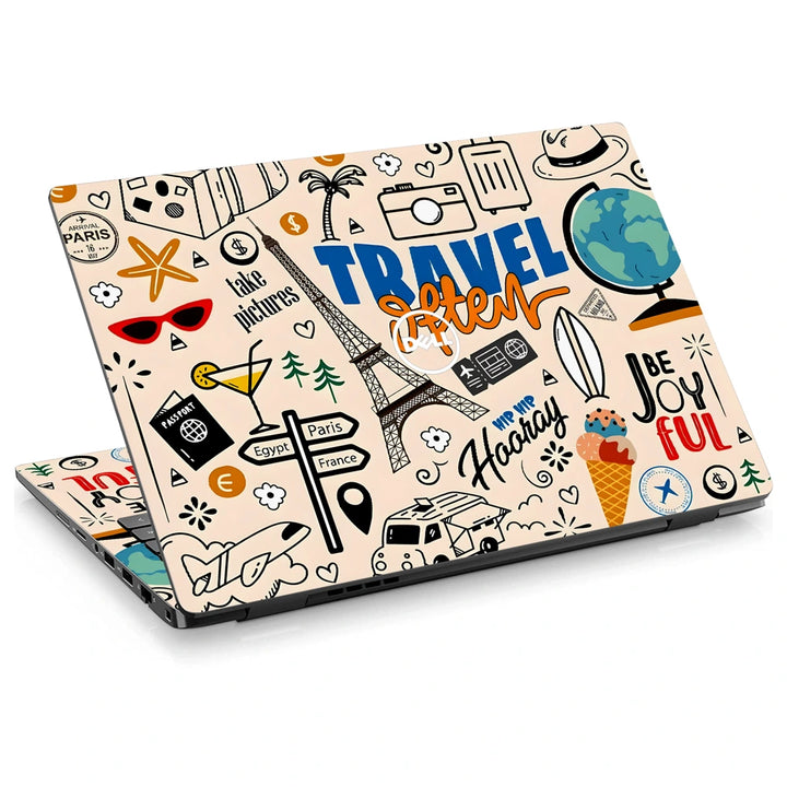 3M Material Textured Embossed Laptop Skin - World Map Travel Doodle Sketch