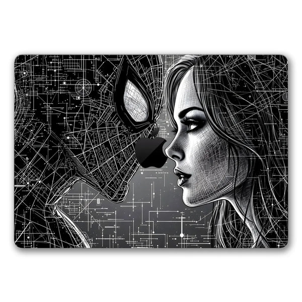 MacBook Laptop Skin - Spider-Man Kiss Black and White Sketch