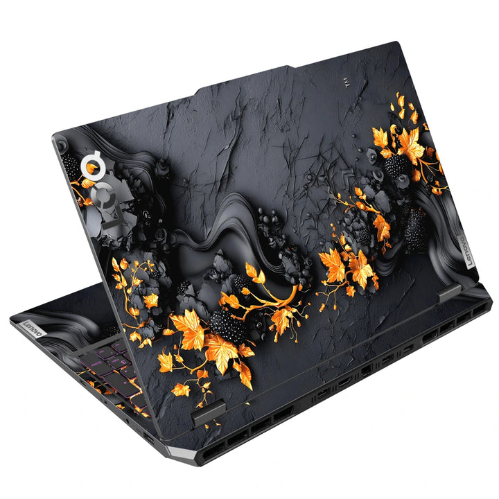 3M Material Textured Embossed Laptop Skin - Black and Gold Textured Floral