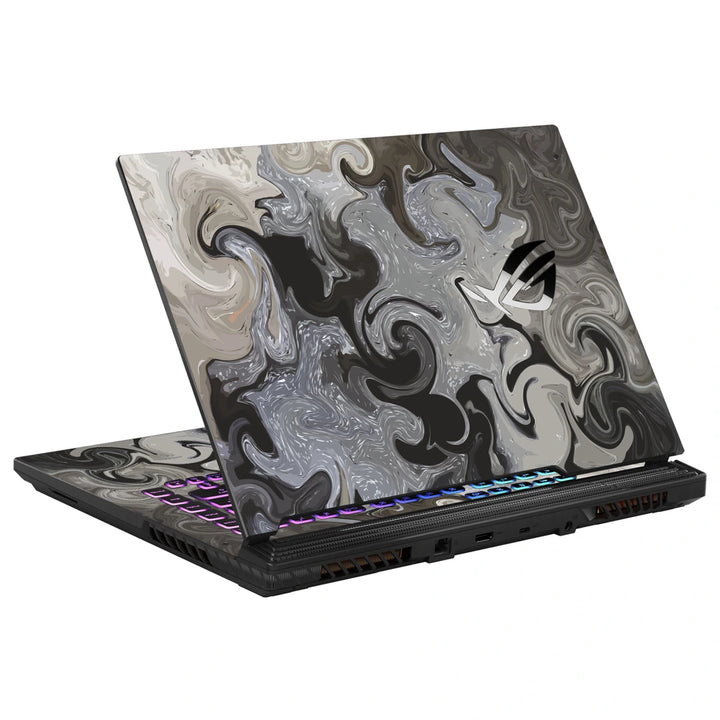 3M Material Textured Embossed Laptop Skin - Abstract Monochrome Black White Marble