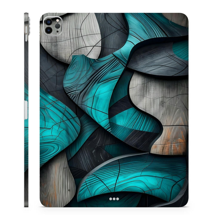 3D Embossed Tablet Skin Abstract Teal Wood Grain Wave