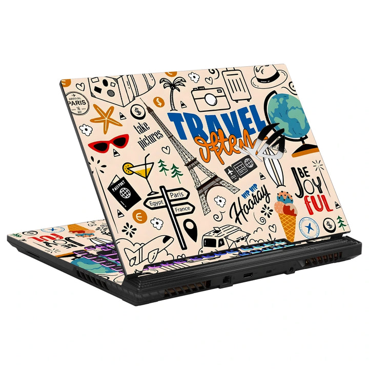 3M Material Textured Embossed Laptop Skin - World Map Travel Doodle Sketch
