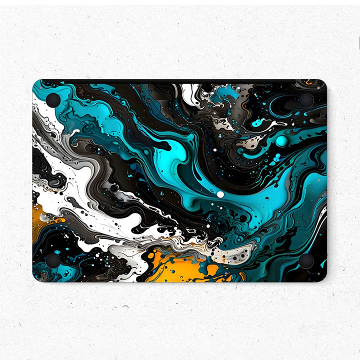 MacBook Laptop Skin - Abstract Teal Black White Fluid Swirl