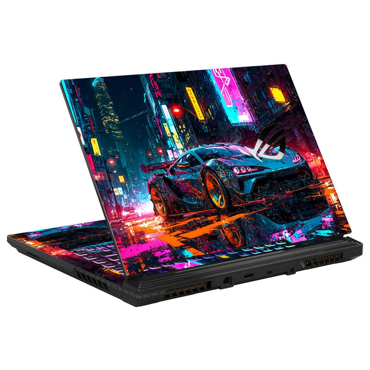 3D Embossed Laptop Skin - Neon Supercar Chase
