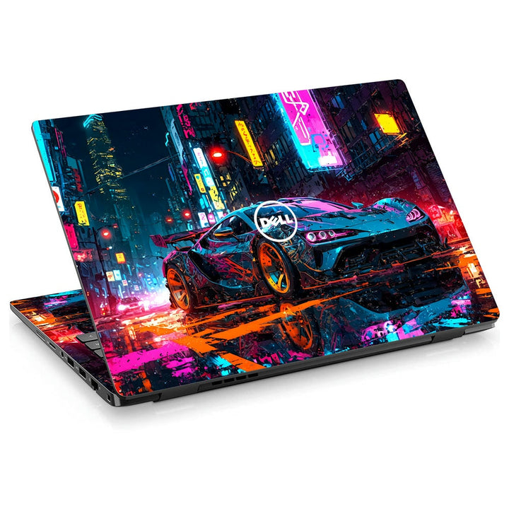 3D Embossed Laptop Skin - Neon Supercar Chase