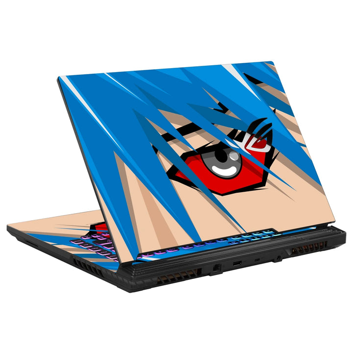 3M Material Textured Embossed Laptop Skin - Blue Hair Red Eye Vector Close-up