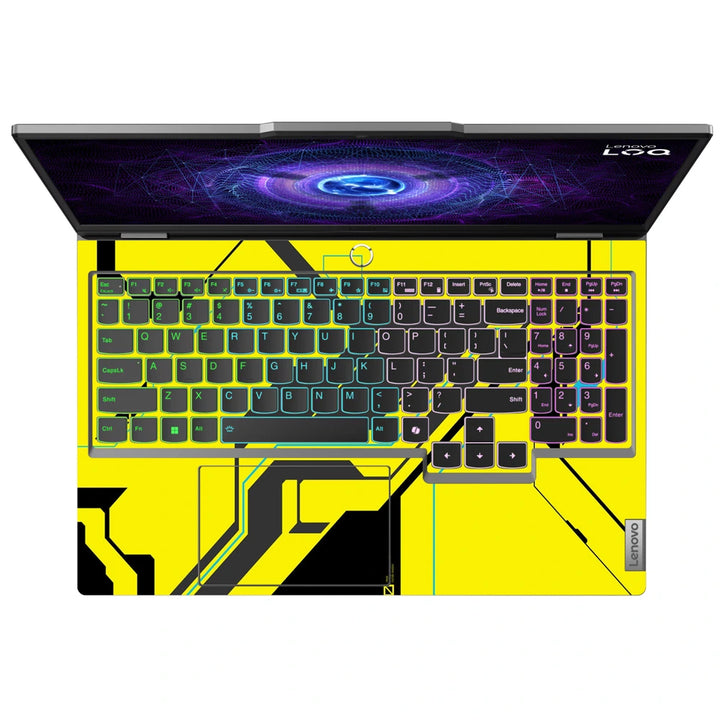 3M Material Textured Embossed Laptop Skin - Abstract Yellow Cyberpunk Tech Grid