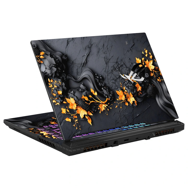 3M Material Textured Embossed Laptop Skin - Black and Gold Textured Floral