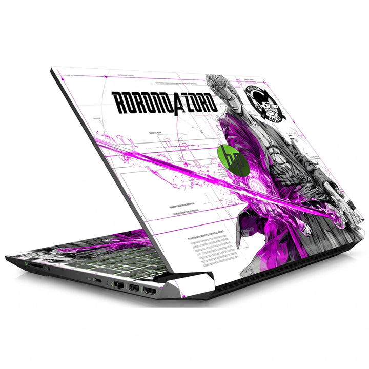 3M Material Textured Embossed Laptop Skin - One Piece Zoro Green Neon Samurai