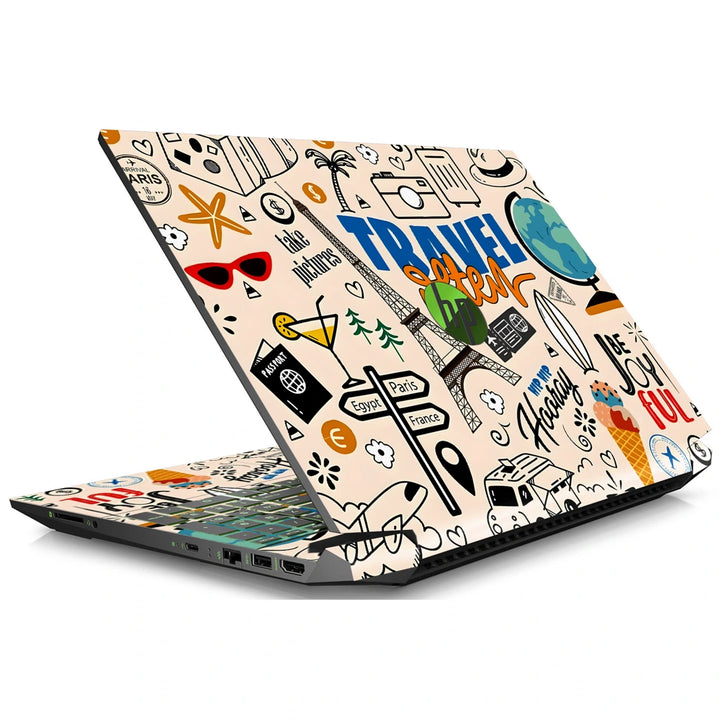 3M Material Textured Embossed Laptop Skin - World Map Travel Doodle Sketch
