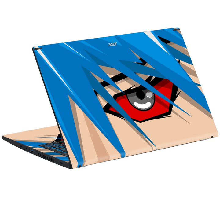 3M Material Textured Embossed Laptop Skin - Blue Hair Red Eye Vector Close-up