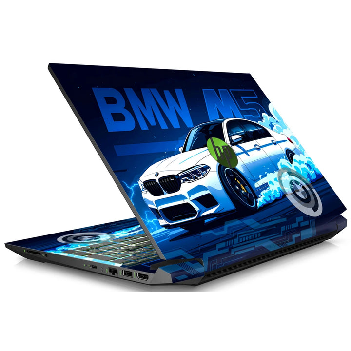 3M Material Textured Embossed Laptop Skin - BMW M5 White Blue Neon Car
