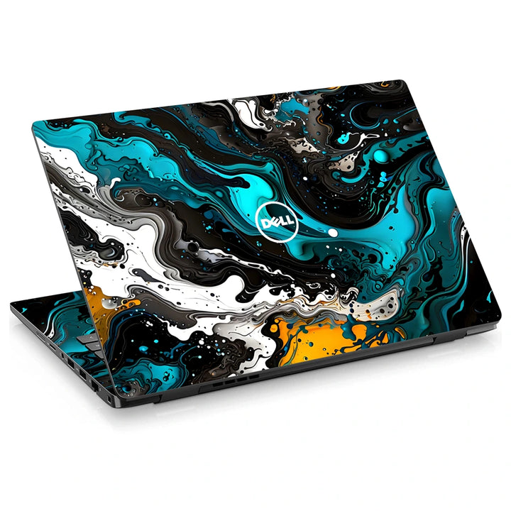 3M Material Textured Embossed Laptop Skin - Abstract Teal Black White Fluid Swirl