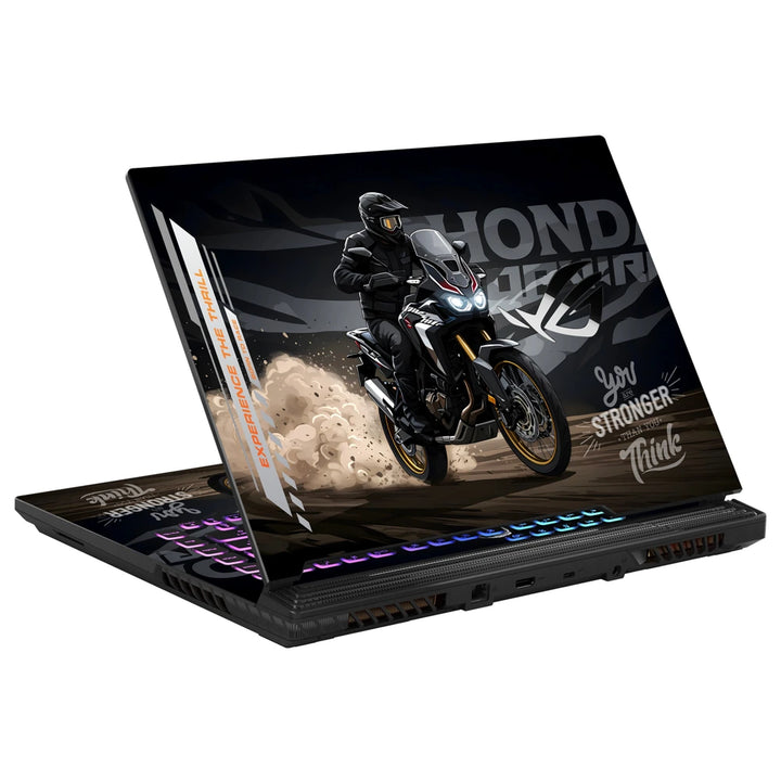3M Material Textured Embossed Laptop Skin - Shadow Rider Minimalist Motorcycle Art