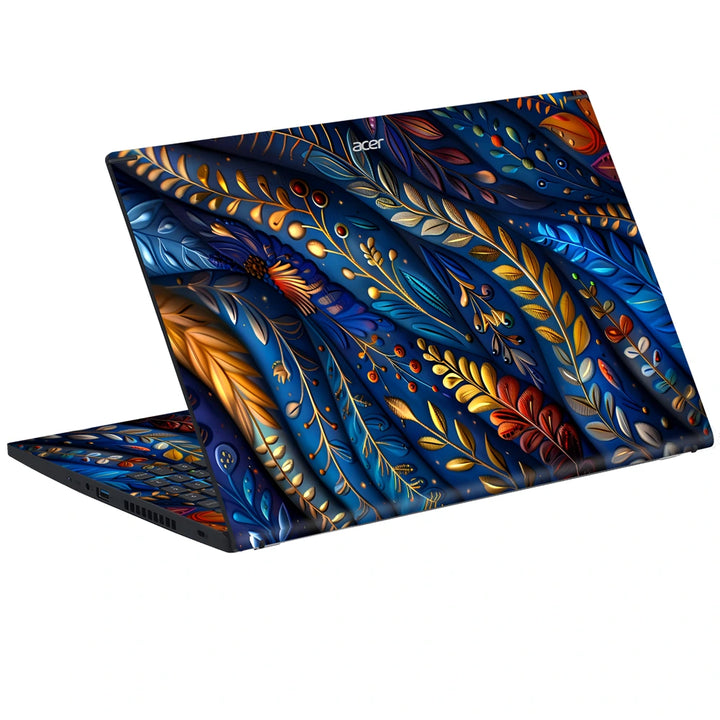 3M Material Textured Embossed Laptop Skin - Abstract Gold Feather Pattern