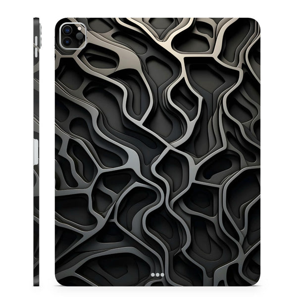 3D Embossed Tablet Skin Abstract Gray Flow Layered Cut