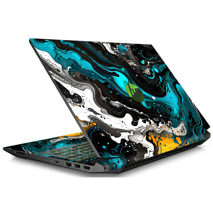 3M Material Textured Embossed Laptop Skin - Abstract Teal Black White Fluid Swirl