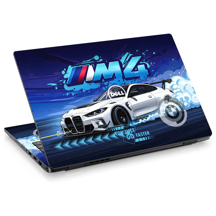 3M Material Textured Embossed Laptop Skin - BMW M4 White Coupe Blue Racing