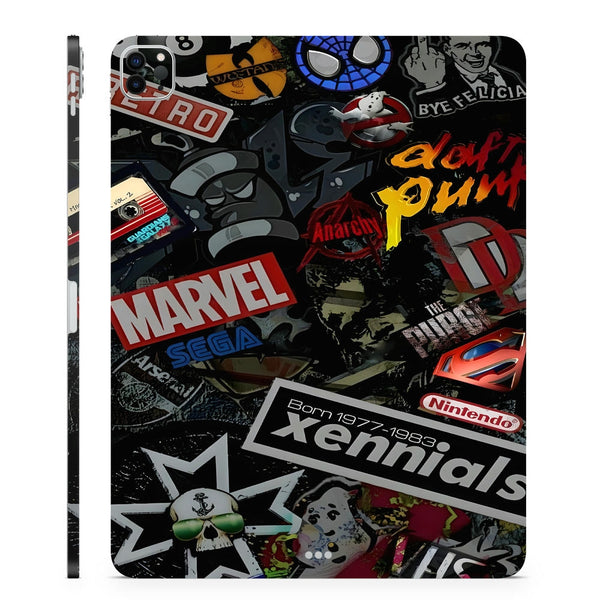 3D Embossed Tablet Skin Xennials 80s 90s Sticker Bomb