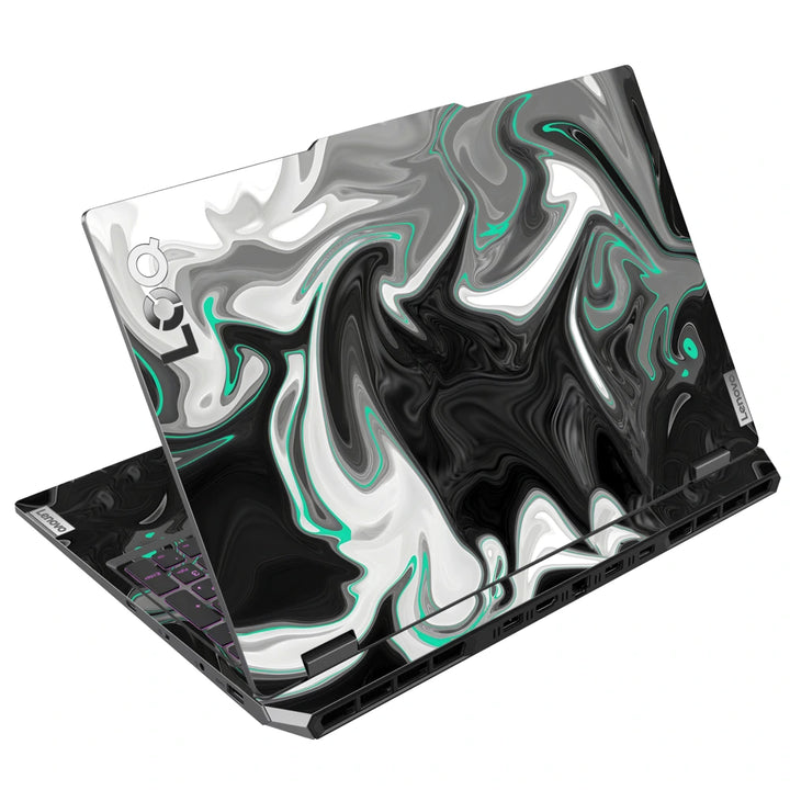 3M Material Textured Embossed Laptop Skin - Abstract Grey Teal Marble Fluid Art