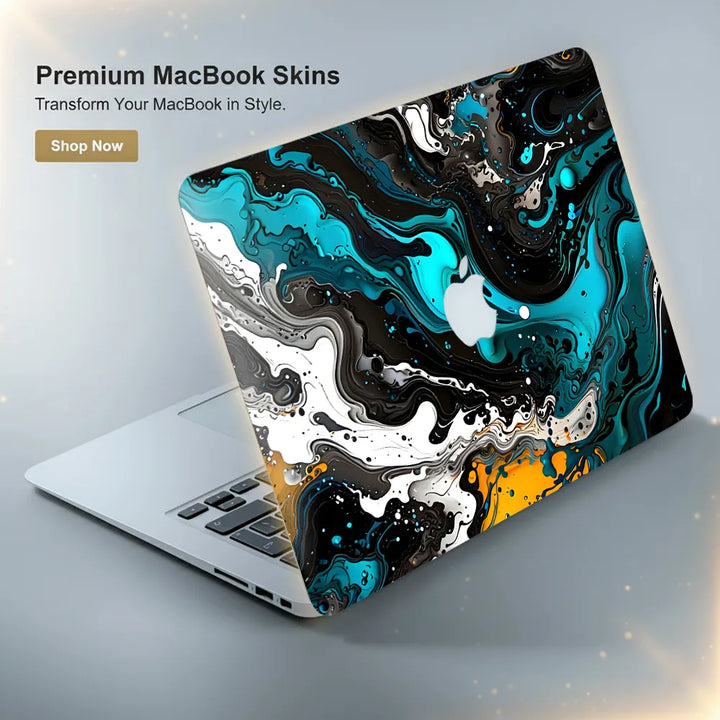 MacBook Laptop Skin - Abstract Teal Black White Fluid Swirl