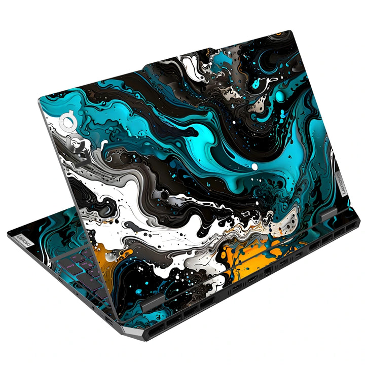 3M Material Textured Embossed Laptop Skin - Abstract Teal Black White Fluid Swirl