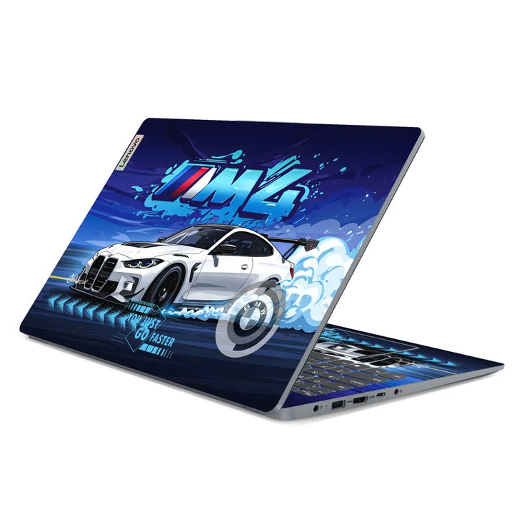 3M Material Textured Embossed Laptop Skin - BMW M4 White Coupe Blue Racing