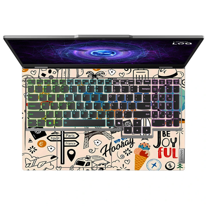 3M Material Textured Embossed Laptop Skin - World Map Travel Doodle Sketch