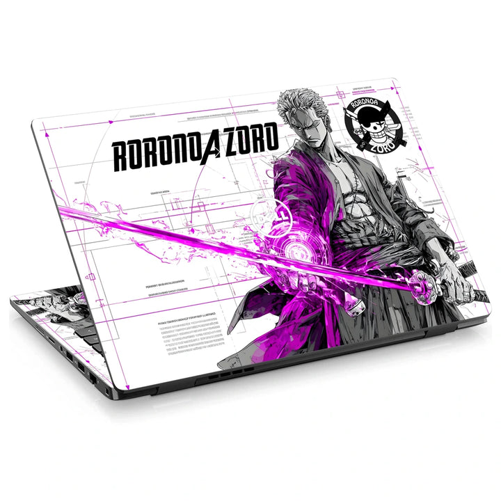 3M Material Textured Embossed Laptop Skin - One Piece Zoro Green Neon Samurai