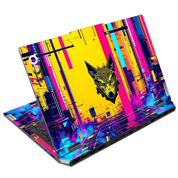 3M Material Textured Embossed Laptop Skin - Blue Purple Neon Wolf Head Art