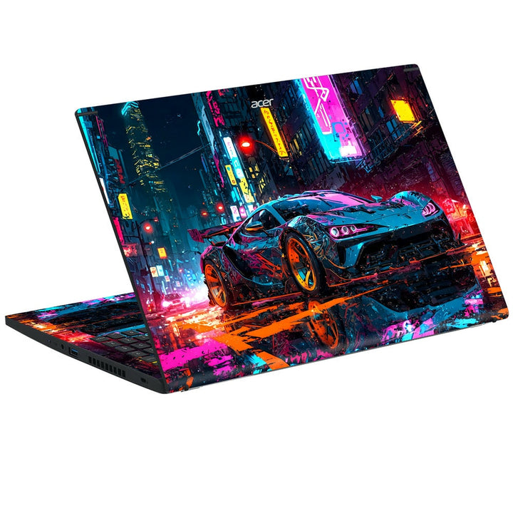 3D Embossed Laptop Skin - Neon Supercar Chase