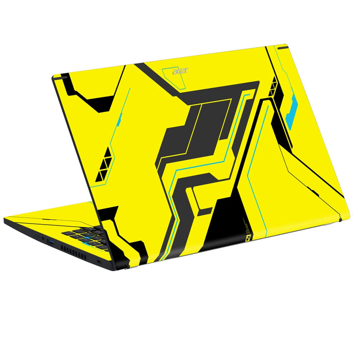 3M Material Textured Embossed Laptop Skin - Abstract Yellow Cyberpunk Tech Grid