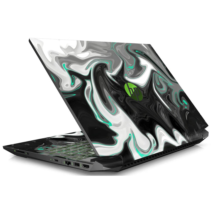 3M Material Textured Embossed Laptop Skin - Abstract Grey Teal Marble Fluid Art