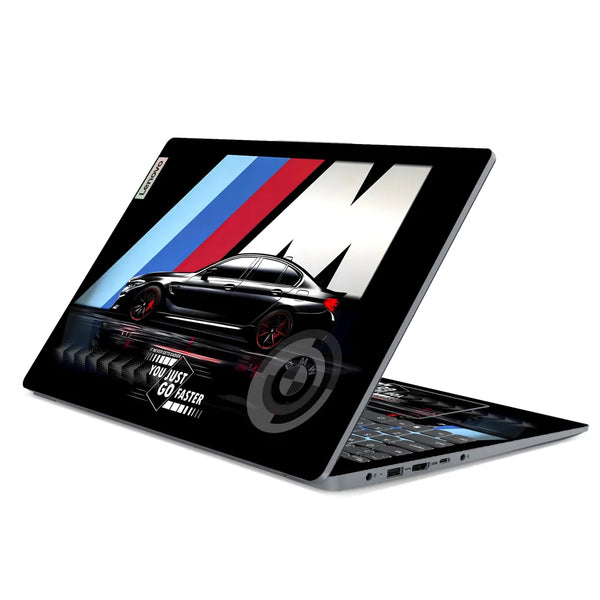 3M Material Textured Embossed Laptop Skin - BMW Black M Stripe Speed Sedan