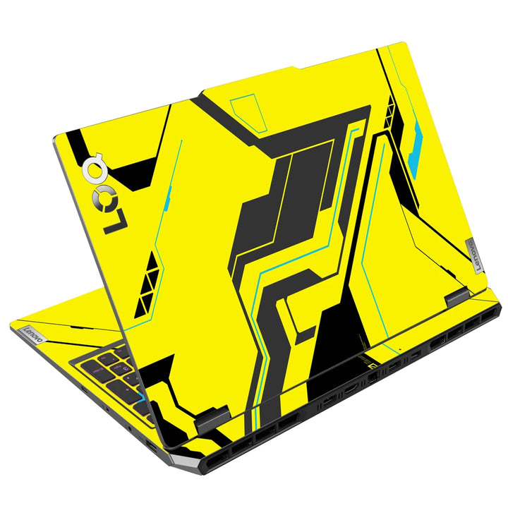 3M Material Textured Embossed Laptop Skin - Abstract Yellow Cyberpunk Tech Grid