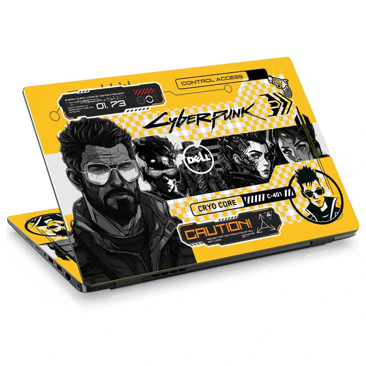 3M Material Textured Embossed Laptop Skin - Cyberpunk Yellow Neon Abstract Grid