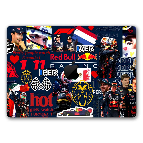MacBook Laptop Skin - F1 Team Driver and Car Collage