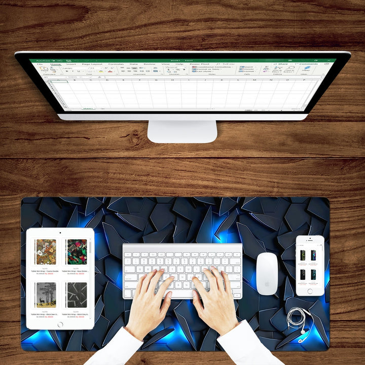 Anti-Slip Desk Mat Gaming Mouse Pad - Blue Fractals