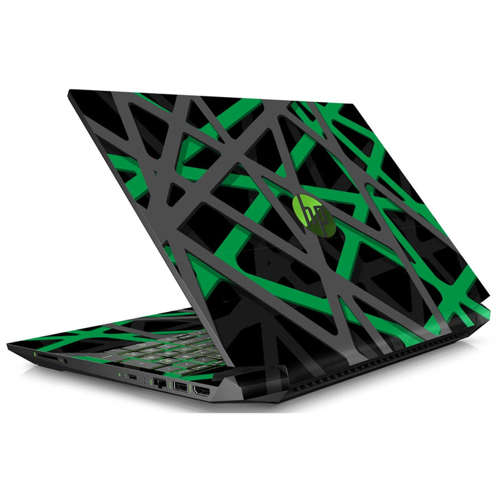 3M Material Textured Embossed Laptop Skin - Abstract Green Black Mesh Tech Grid