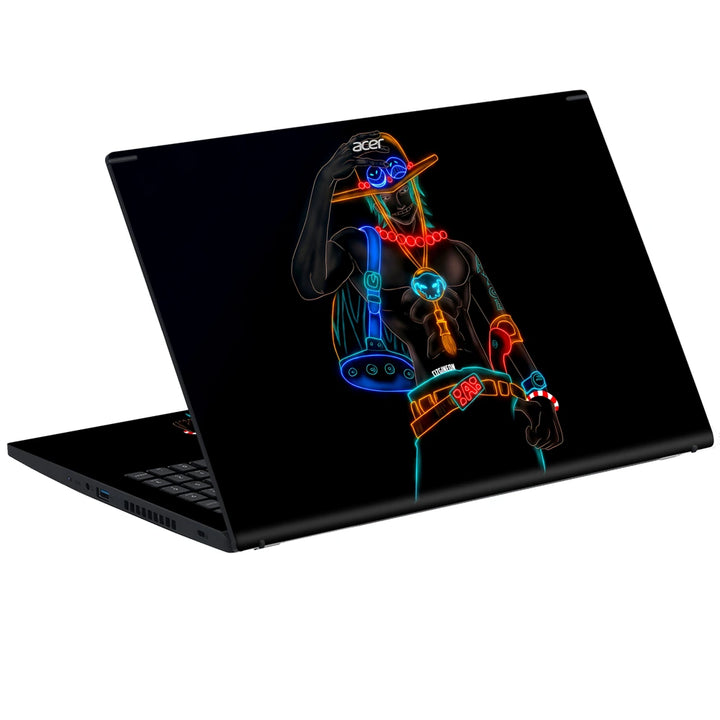 3M Material Textured Embossed Laptop Skin - Portgas D. Ace Blacklight Neon Art