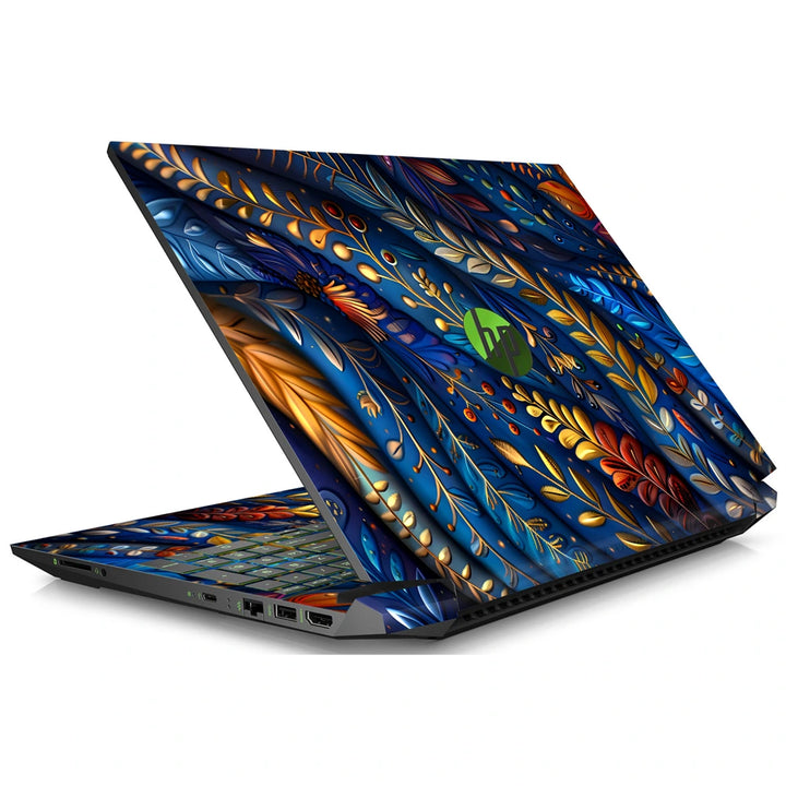 3M Material Textured Embossed Laptop Skin - Abstract Gold Feather Pattern