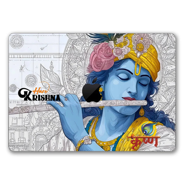 MacBook Laptop Skin - Lord Krishna Flute Digital Sketch