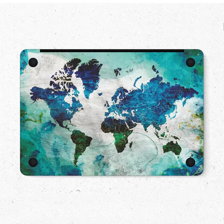MacBook Laptop Skin - Watercolor World Map in Oceanic Shades