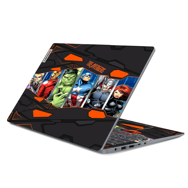 3M Material Textured Embossed Laptop Skin - The Avengers Black and Orange Panel Collage
