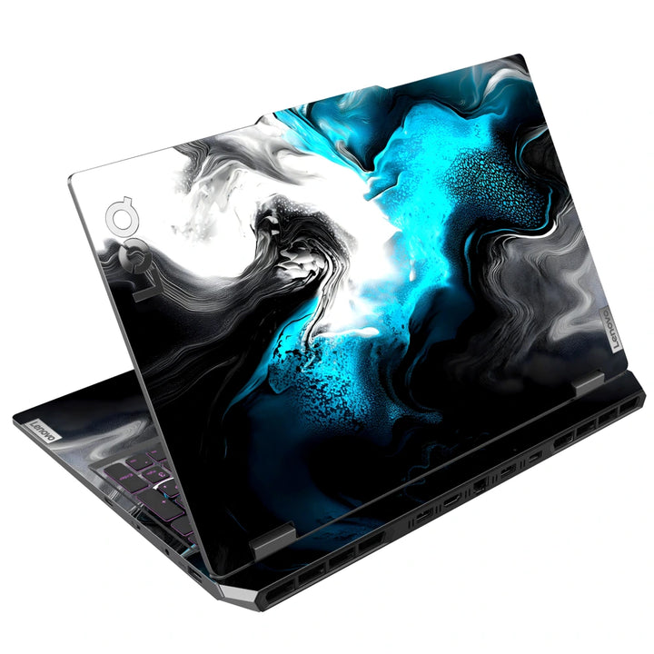 3M Material Textured Embossed Laptop Skin - Abstract Black Teal Fluid Art