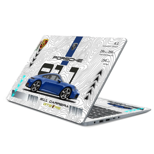 3D Embossed Laptop Skin - Porsche Blue 911 GT3