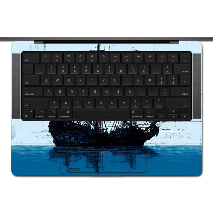 MacBook Laptop Skin - Pirate Ship Blue Ink Sketch Art