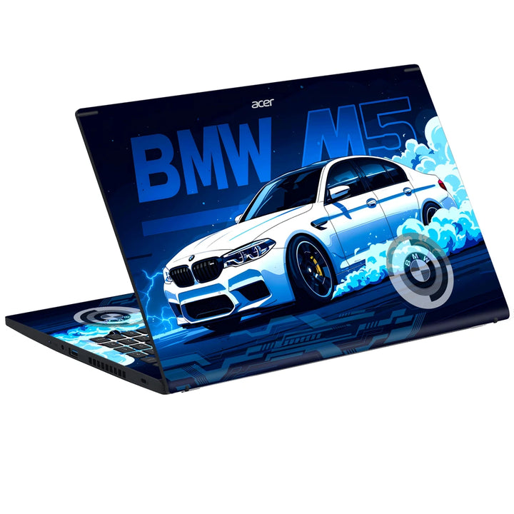 3M Material Textured Embossed Laptop Skin - BMW M5 White Blue Neon Car
