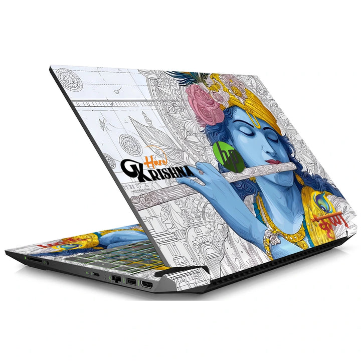 3M Material Textured Embossed Laptop Skin - Lord Krishna Flute Digital Sketch