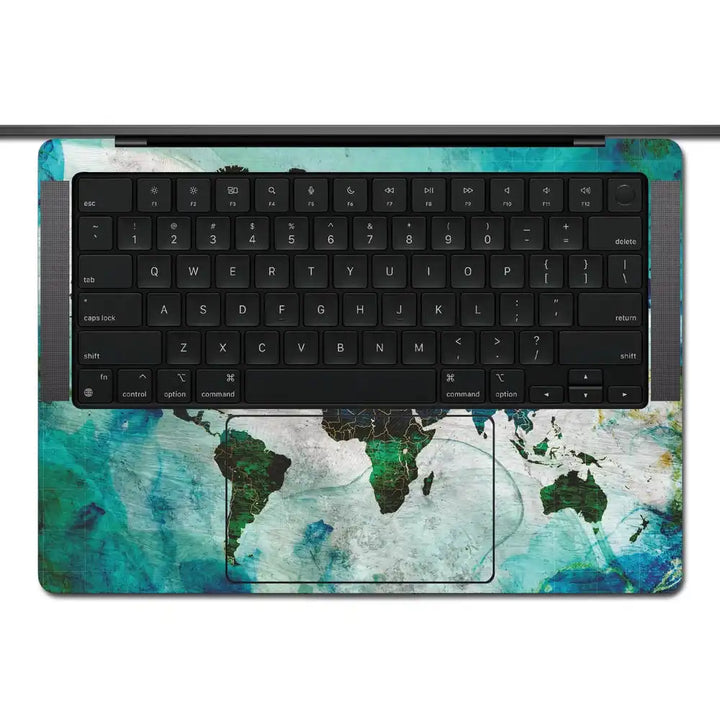 MacBook Laptop Skin - Watercolor World Map in Oceanic Shades